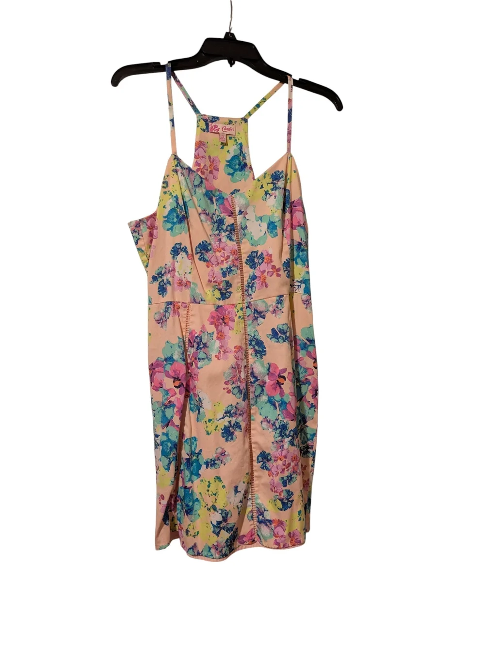 Candie's Pink Floral Midi Dress with Blue & Yellow Prints Size 13